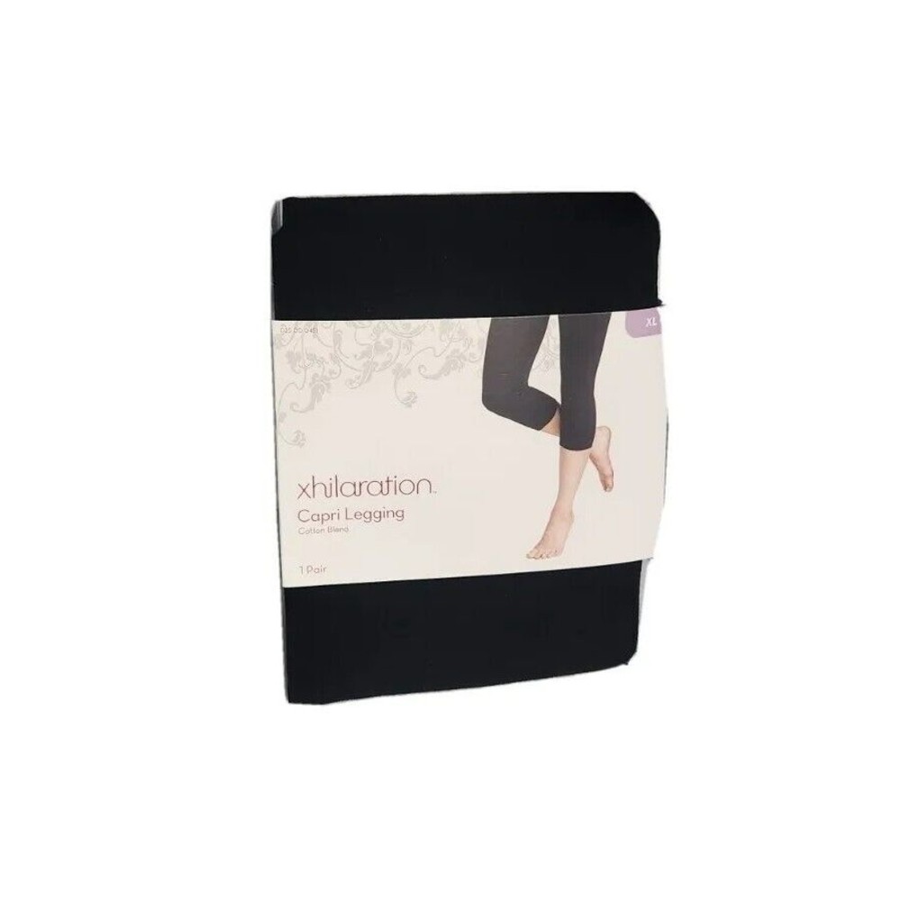 2 Pair Womens Xhilaration Capri Leggings XL Black Cotton Blend Workout - Picture 2 of 5